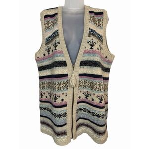 Lizsport Fair Isle Sweater Vest Womens L Zip Front Wool Blend‎ Vintage USA